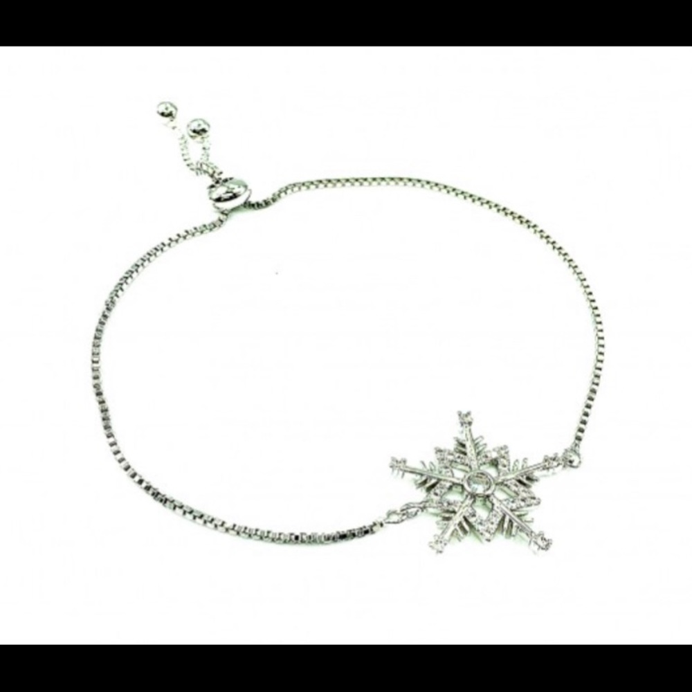 Adjustable silver rhinestone snowflake necklace